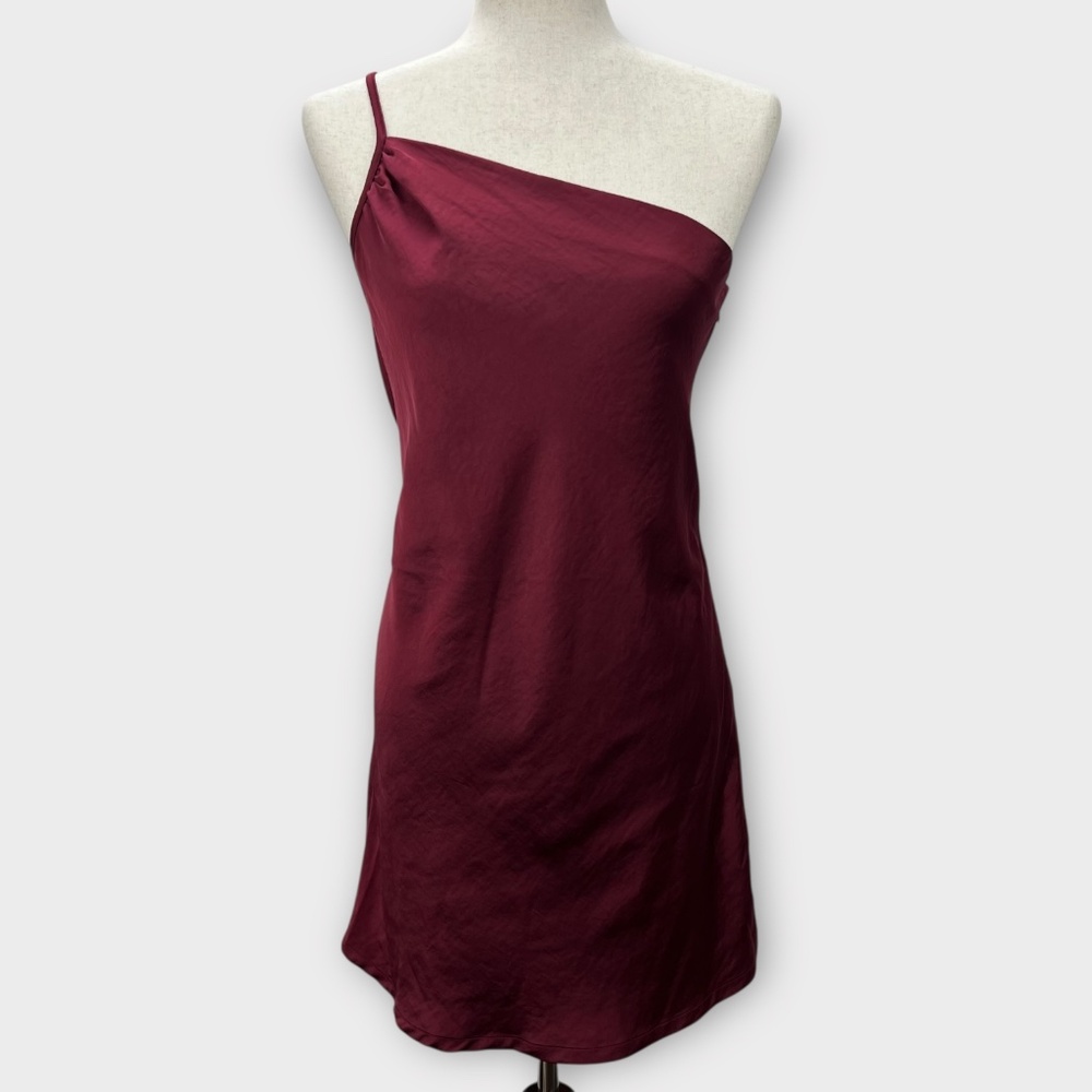 Altar'd State One Shoulder Satin Slip Dress Burgundy Whimsigoth Y2K Romantic L